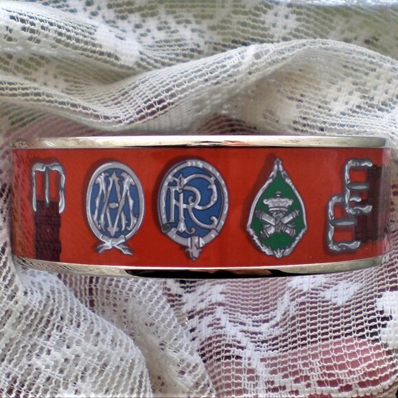 NWT Hermes Harnais Des Presidents Enamel Palladium Plated Wide Bracelet Size 70 - Picture 2 of 12